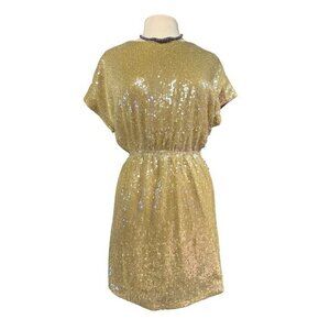 Sequin Gold Knit Dress By Lili Sidonio Young Ladies Size S Polyester & Elastane